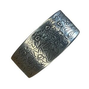 Vintage Floral Statement Cuff Bracelet from Salisbury Pewter Silver Tone